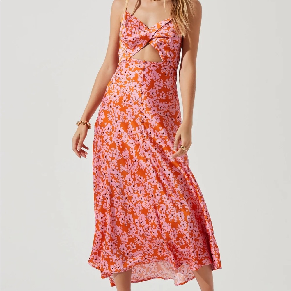 FARIDA FLORAL CUTOUT MIDI DRESS